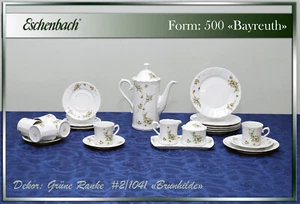 Kaffeeservice 6P.  Bayreuth 500 Eschenbach Dekor 2 1041 grüne Ranke kanne teller - Bild 1 von 11