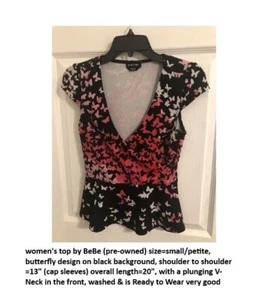 Women's Top by BeBe Butterfly Design print Size is small & petite pre-owned - Picture 1 of 6