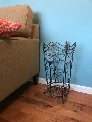 Vintage Black Wrought Iron Wire  Umbrella Walking Cane Stand Cover