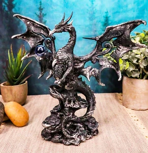 Draco Fantasy Gothic Dragon With Blue Orb Statue 8" Tall Land Of The Dragons - Picture 1 of 8