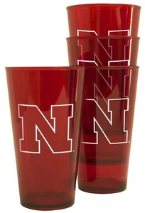 Nebraska Cornhuskers Kunststoff Pint Glas 4er Set [NEU] NCAA Tasse Becher Untersetzer - Bild 1 von 1
