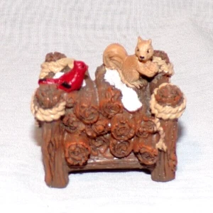 Miniature Dollhouse Christmas Village Stack of Fire Wood Squirrel Cardinal Bird - Picture 1 of 4