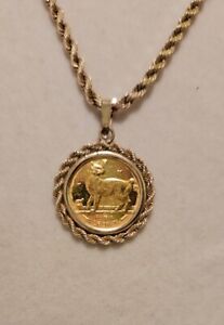 Manx Isle of Man Crown 1/25 oz 22K gold pendant, with 14K rope holder and chain