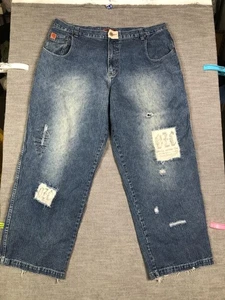 GZG Jeans Mens 42x33 Blue Distressed Patchwork Straight Leg Denim Ripped - Picture 1 of 16
