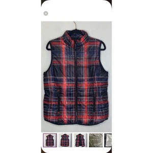 Chaleco acolchado tribal a cuadros para mujer mediano rojo negro acolchado cremallera completa sin mangas - Imagen 1 de 7
