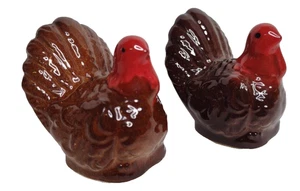 Thanksgiving Turkey Salt & Pepper Shakers Miniature Stoneware Pottery - Picture 1 of 7