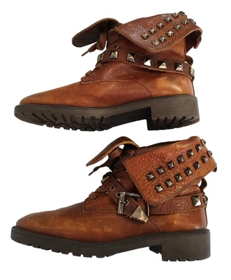 Botines Zara Mujer Cuero Marrón Tachonado Mujer TALLA 38 US8 Foto 1 de 4