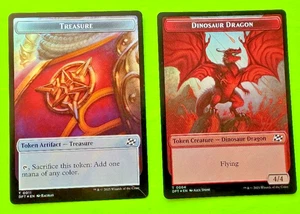 MTG  Aetherdrift - Treasure/Dinosaur Dragon - Double-Sided Token - Foil - Picture 1 of 2