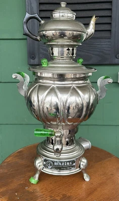 Samovar turco vintage prata cor por Hazine - Enfeites verdes brilhantes! - Imagem 1 de 4