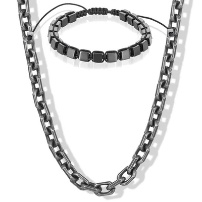 Invicta Jewelry Men's Gunmetal Hematite Stone Bracelet and Chain Necklace Set - Image 1 of 4