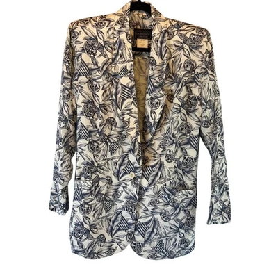 Chaqueta Blazer Hombre Colección Carol Anderson Azul Blanco Estampado Floral Talla 9 10 Foto 1 de 4