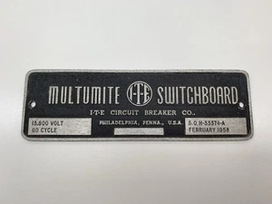 Vintage Multumite Schalttafel ITE Aluminium Plakat Schild 8" 1958 - Bild 1 von 5