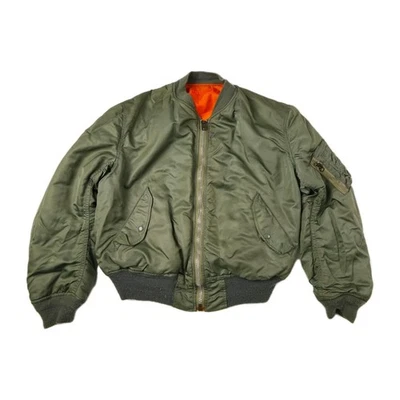 Vintage Alpha Industries Jacket Mens Large Green MA-1 Orange 70s 80s Flight USAF - Image 1 of 4