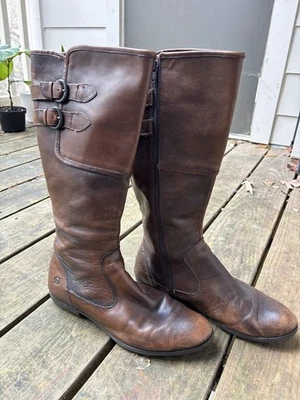 Botas de Equitação Femininas Born Suzanne Couro Marrom Tamanho 10 Zíper Lateral Fivela Dupla - Imagem 1 de 4