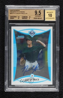 2008 Bowman Chrome Prospects Prospect David Price #BCP111 BGS 9.5 GEM MINT Auto - Image 1 of 3