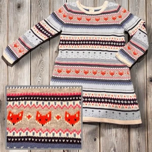 Gymboree 2015 Fair Isle Fox Long Sleeve Sweater Dress Size 6 Blue Orange Winter - Picture 1 of 8