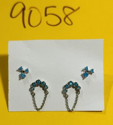 NIB Bomb Party Stud & Dangle Earrings Set RBP Blue Ice Crystal Rhodium Pl - Image 1 of 4
