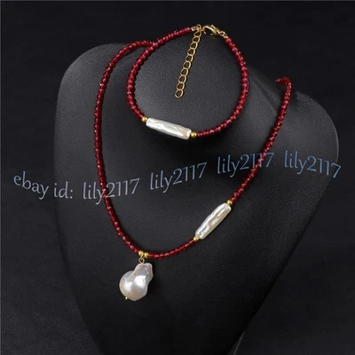 Juego de pulsera colgante de perlas barrocas blancas cuentas redondas de espinela facetadas de 3 mm Foto 1 de 4