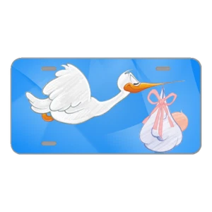Custom Novelty License Plate With White Bird Carrying Baby Design - Picture 1 of 1