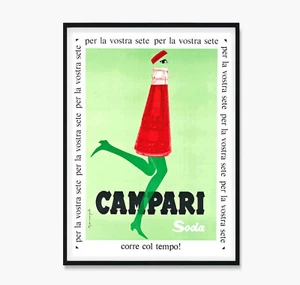  Vintage Italian Campari Soda Running Bottle Red Green Art Print Poster Canvas - Bild 1 von 7