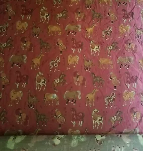 TYLER HALL CAVALIER SCARLET COLOR HORSES UPHOLSTERY FABRIC 1 YARD (6more Aviable - Picture 1 of 9
