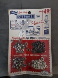 Vintage Prims I-Setter Werkzeug mit 100 Ösen, cremeweiß, schwarz, silberfarben neu VERSIEGELT - Bild 1 von 1