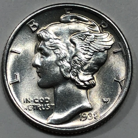 1938-S  Uncirculated Mercury Silver Dime with Fully Separated Bands #19738 Cover