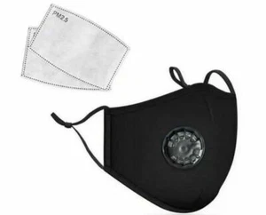 -Cloth Cotton Face Mask with Air Breathing Valve & 2 PM2.5 Filters  reusable - Picture 1 of 1