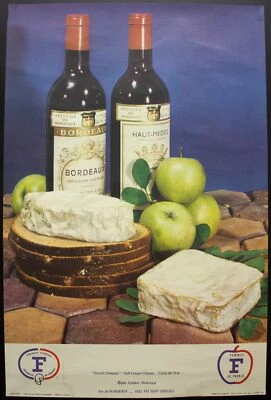c.1960 French Wine Cheese Advertising Poster Carre de l'Est Vin de Bordeaux ORIG - Image 1 of 4