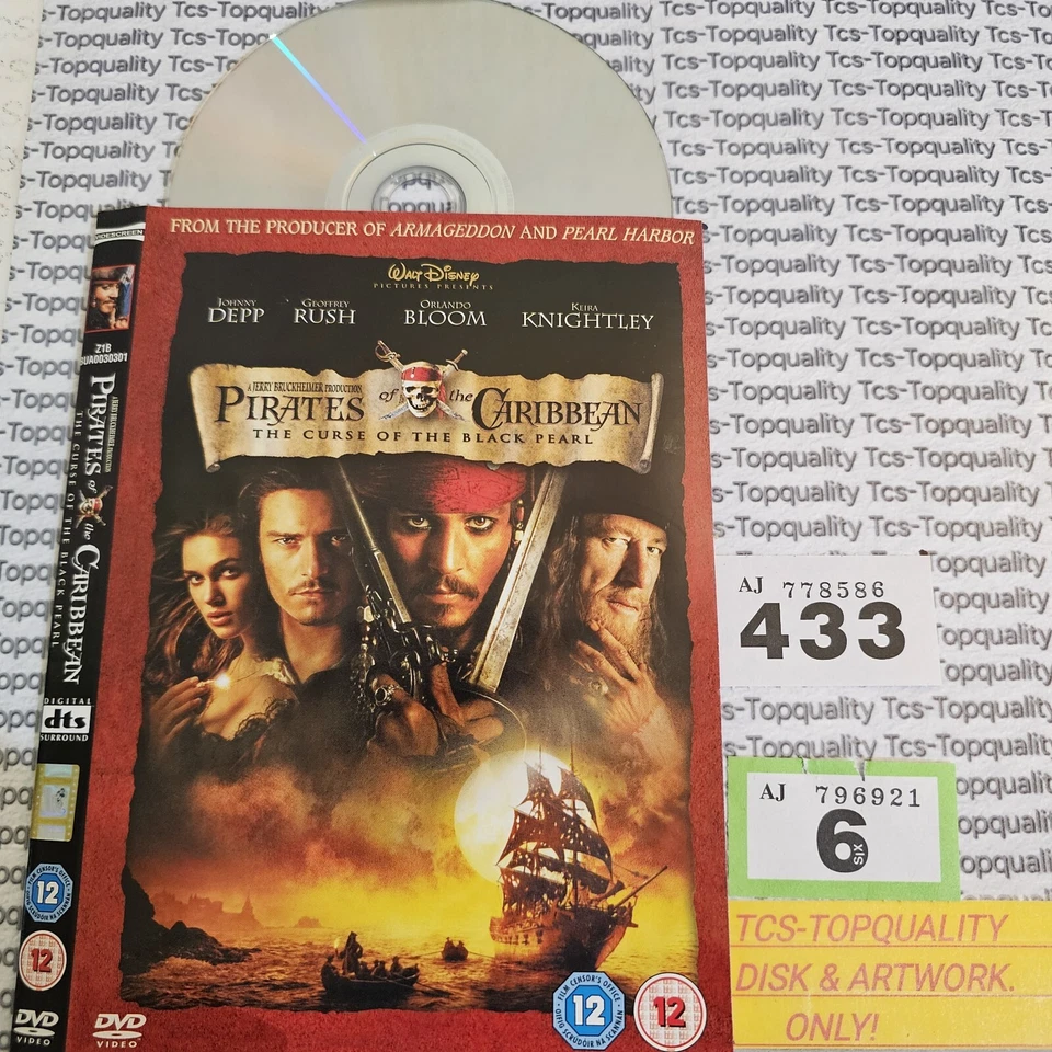 Pirates of the Caribbean The Curse of the Black Pearl DVD 2003 Disc And Artwork  - Image 1 of 1