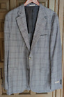 PETER MILLAR Classic Fit Sports Jacket 100% Wool, Blue Plaid, Size 44 L Long NEW