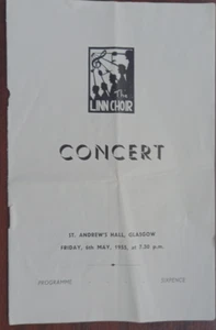 Linn Choir Concert Programme Fri 6th May 1955 St Andrew's Hall Glasgow - Picture 1 of 4