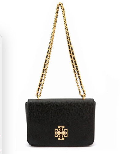 BORSA A TRACOLLA TORY BURCH BRITTEN PELLE NERA CON CATENA ORO DONNA