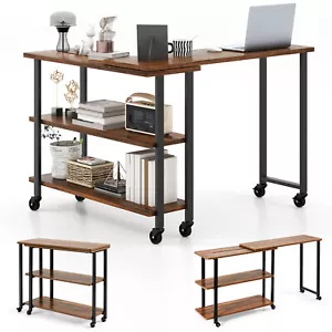 360° Rotating Bookcase Sofa Side End Table w/ Storage Shelves and Wheels Brown - Picture 1 of 8