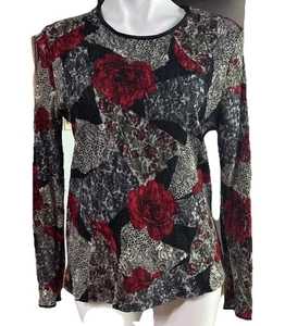 Camisa de malla transparente rosa floral oscura para mujer XL WhimsiGoth estampado mixto manga larga - Imagen 1 de 15