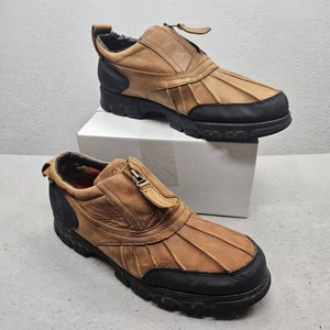 Ralph Lauren Vintage Polo Sport Zipper Leather Duck Boots Sz 12D Orange Bottom - Picture 1 of 20