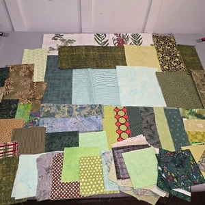 Cotton Fabric Scrap Lot Quilting Craft Prints Remnants 3.38 Lbs Green Themed - Picture 1 of 8