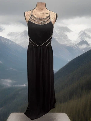 VESTIDO MAXI GIANNI BINI PARA MUJER NEGRO SIN MANGAS ALINEADO CON PANELES TRANSPARENTES TALLA L USADO EN EXCELENTE ESTADO Foto 1 de 4