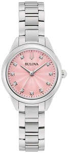 Brand New Bulova Sutton Pink Dial Stainless Steel Diamonds Women's Watch 96P249 - Picture 1 of 3