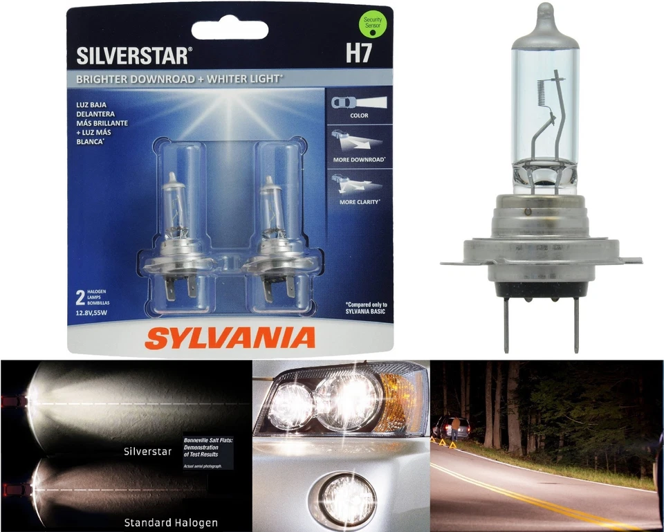Sylvania Silverstar H7 55W Two Bulbs Head Light Low Beam Replacement Upgrade OE - Image 1 of 4