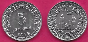 INDONESIEN 5 RUPIAH 1979 UNC FAMILIENPLANUNGSPROGRAMM, STERNE FLANK DATUM UNTER DENENNUNG - Bild 1 von 1