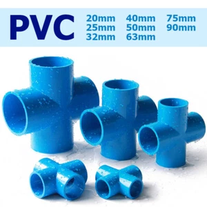 PVC Pipe Fittings Cross Connector Adapter Coupling Solvent Weld ID 20-90mm Blue - Picture 1 of 6