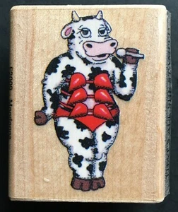 SELTENE MOODONNA KUH TIER IM BIKINI KOSTÜM SINGENDES MIKROFON Holz Stempel - Bild 1 von 5