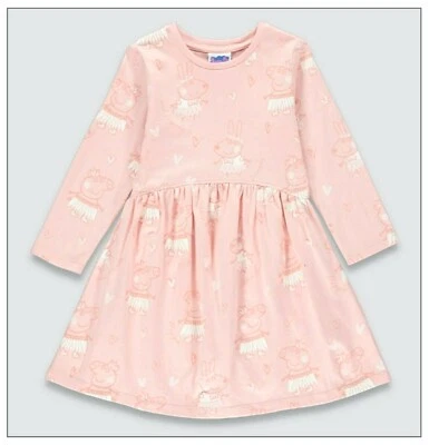 Peppa Pig Girls Peppa & Suzy Character Pretty Pink Dress Long Sleeved 1-4 Years - Image 1 of 3