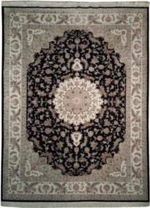 9x12' Wool & Silk Fine Quality Sino Tabreez Rug BLACK 18496 - Picture 1 of 6