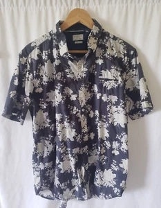 Camicia 7 diamanti da uomo grande blu manica corta abbottonata abito floreale tasca - Foto 1 di 8