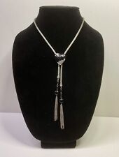 Silver Tone Black Hearts Tassel Necklace #74