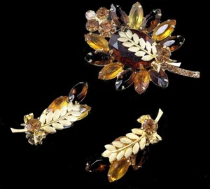 Vtg Juliana Demi Parure Brown RS Goldtone Metal Accents Book Pieces - Picture 1 of 2