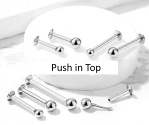 Push In PLAIN BALL Stud - 316L Surgical Steel - Labret Monroe - Choose Size - Picture 1 of 4