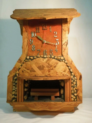 Vintage Large Quartz Mantel/Shelf Clock Fireplace Shape Wood & Stone 20" x 13" Cover